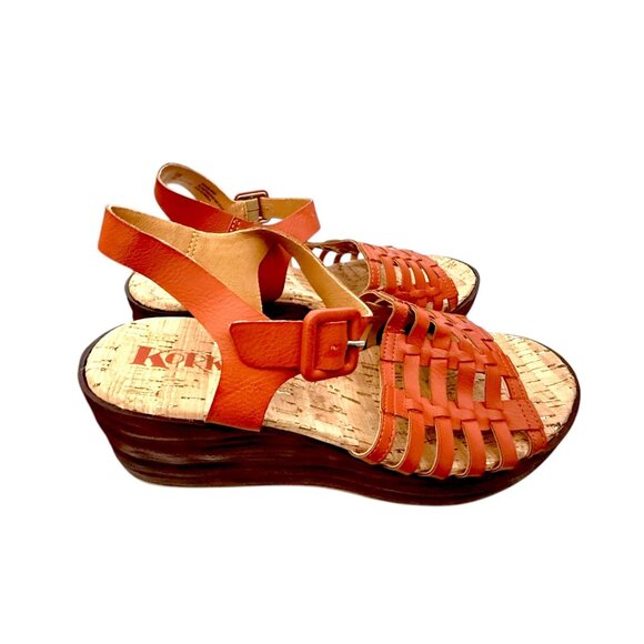 Korks Women Marley Woven Leather Platform Wedge Sandals Orange Brown 10 NWOB - Picture 1 of 8